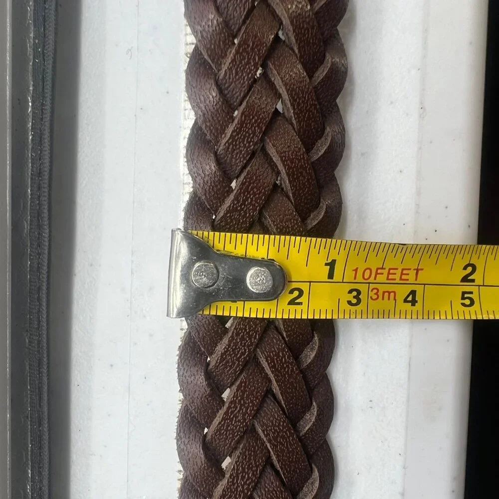 Vtg Braided Brown Leather Belt Gold Buckle Adjustable Women Sz M/L 37